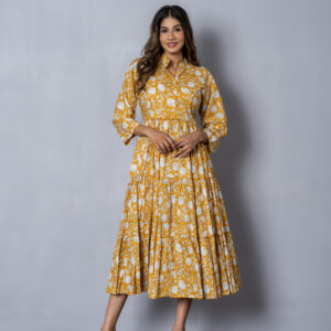 Mustard Yellow Floral Midi Dress