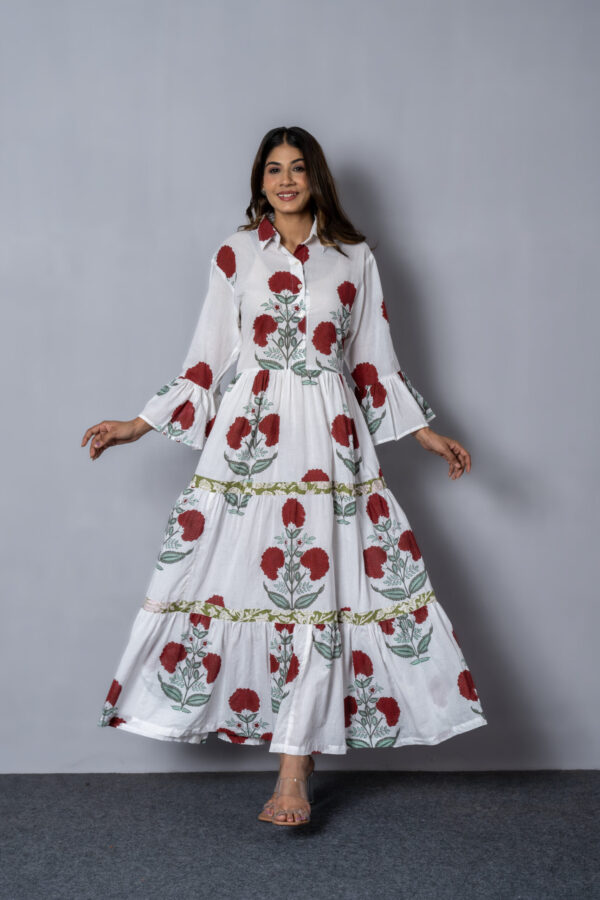 White with Crimson Floral Accents Dress White with Crimson Floral Accents Dress