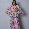 AM1 2756 Pink and Blue Floral Stripe Dress