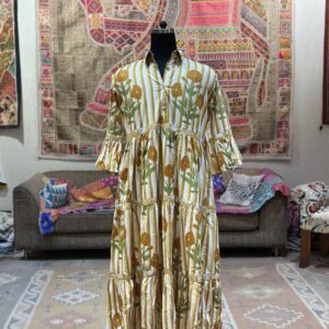 Mustard Bloom Hand Block Dress