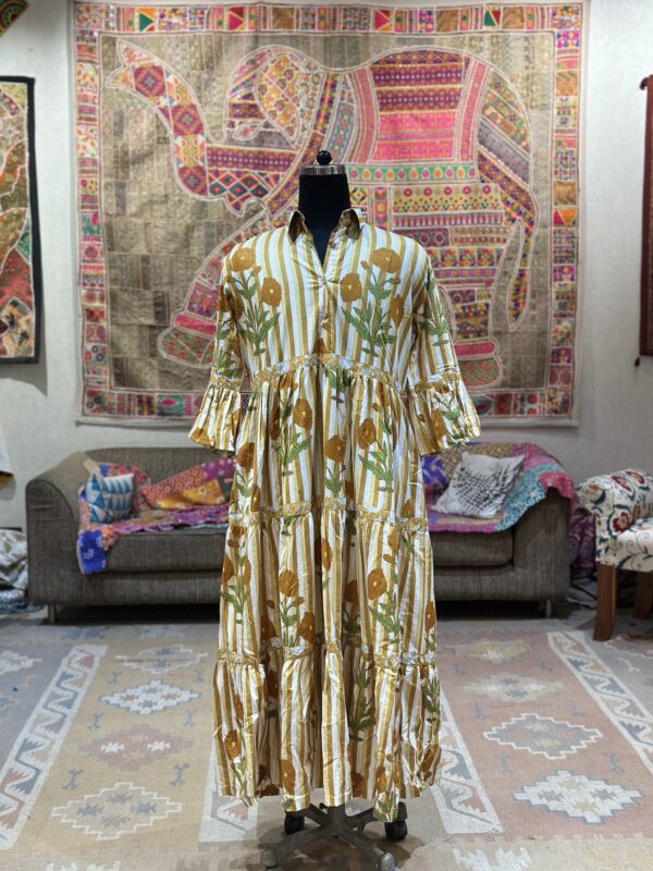 Mustard Bloom Hand Block Dress