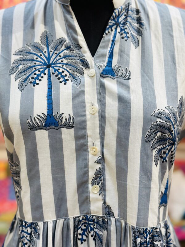 Palm Breeze Hand Block Cotton Midi Dress