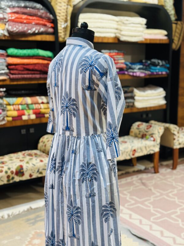 Palm Breeze Hand Block Cotton Midi Dress