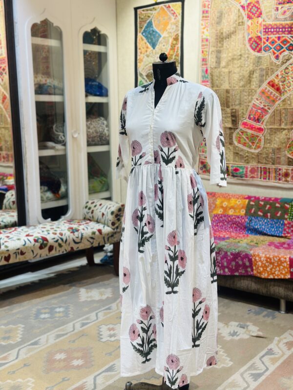 IMG_5722 Blush Bloom Hand Block Cotton Midi Dress