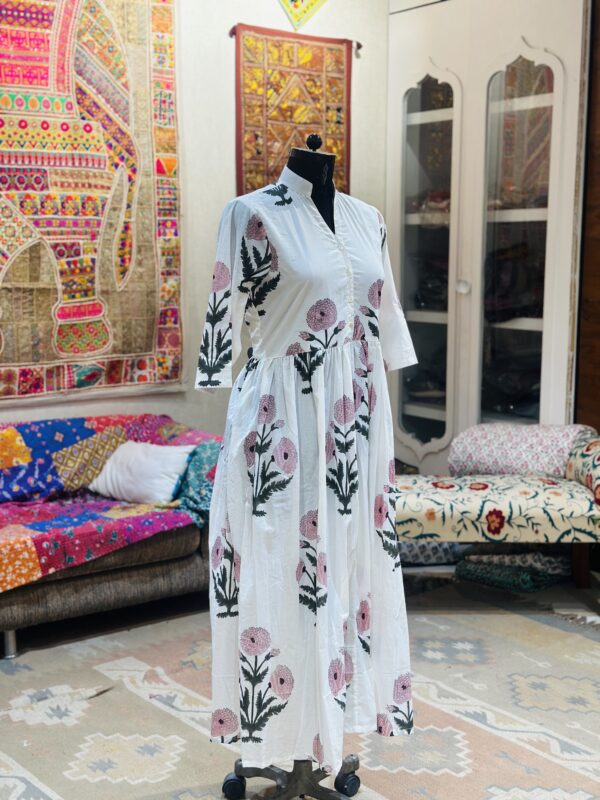 IMG_5723 Blush Bloom Hand Block Cotton Midi Dress