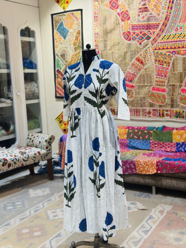 Indigo Petals Hand Block Cotton Dress / Cotton Dress/ Long Dress/ Trending Dress/ Ethnic Wear/ Traditional Dress
