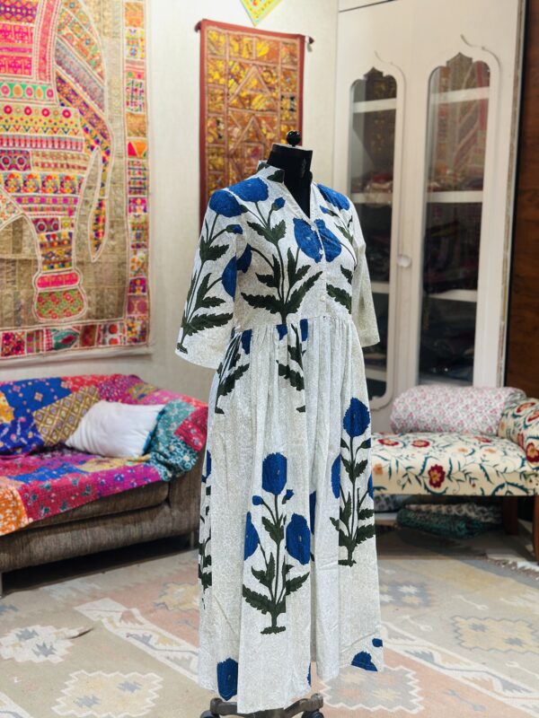 Indigo Petals Hand Block Cotton Dress / Cotton Dress/ Long Dress/ Trending Dress/ Ethnic Wear/ Traditional Dress